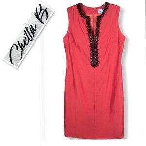 CHETTA B Coral Sleeveless  Sheath Cocktail Dress Size 6